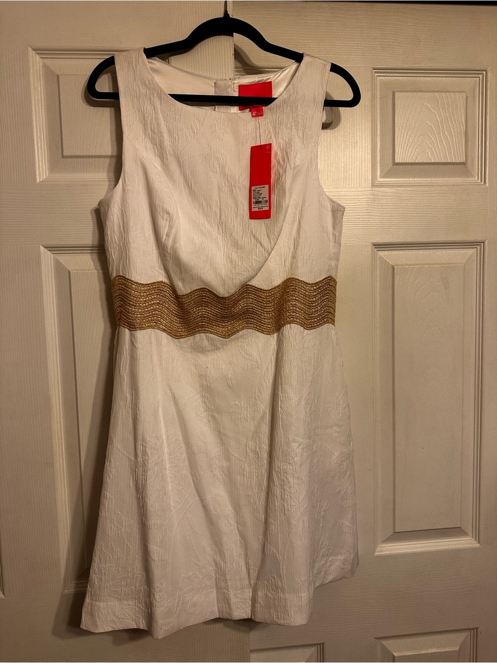 Lily Pulitzer White Sleeveless Shift Dress with Gold Waist Accent